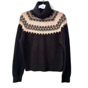Ann Taylor Fair Isle turtleneck sweater black and metallic gold Medium